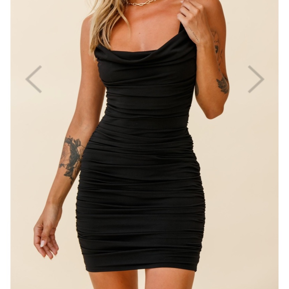 Arabella Ruched Wide Strap Bodycon Dress Black